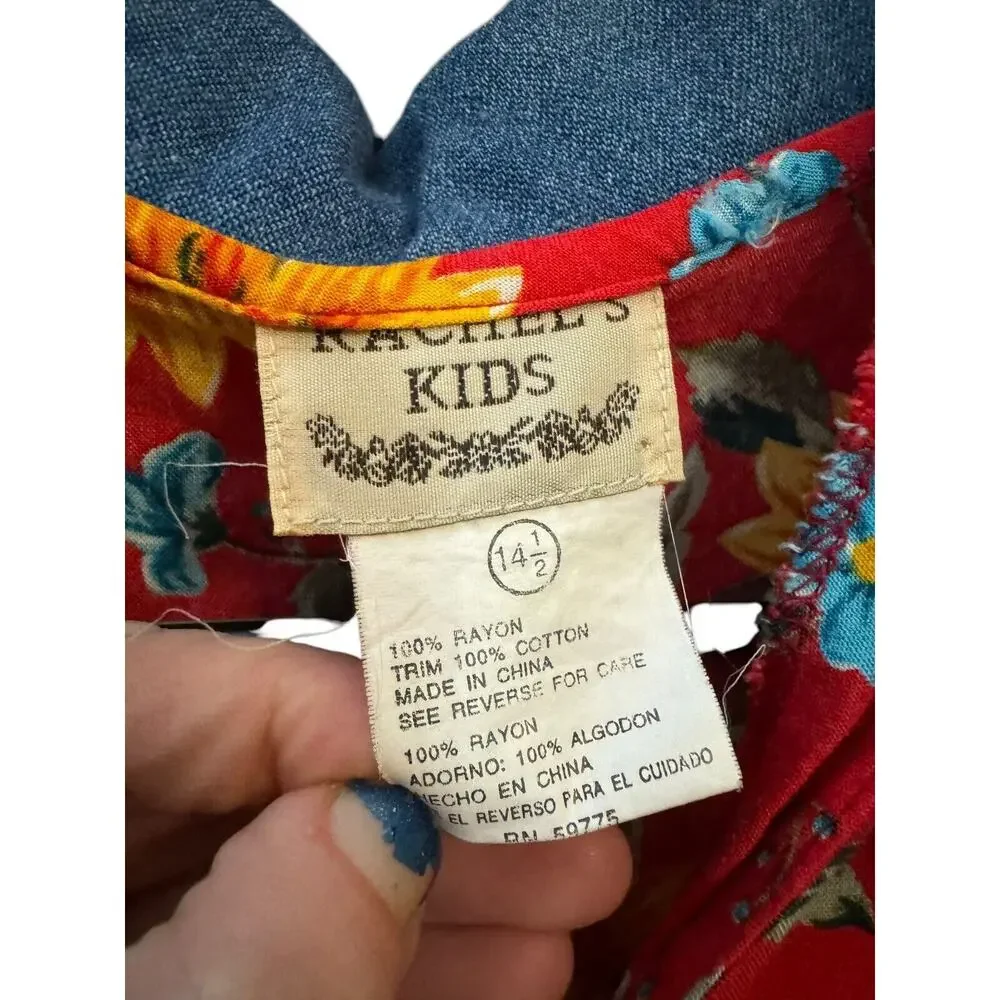 Rachel’s Kids Sleeveless Sunflowers Red Romper Size 14.5 Vintage 90’s